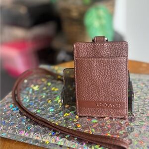 Coach Rich Brown Leather Card Case-Lanyard EUC